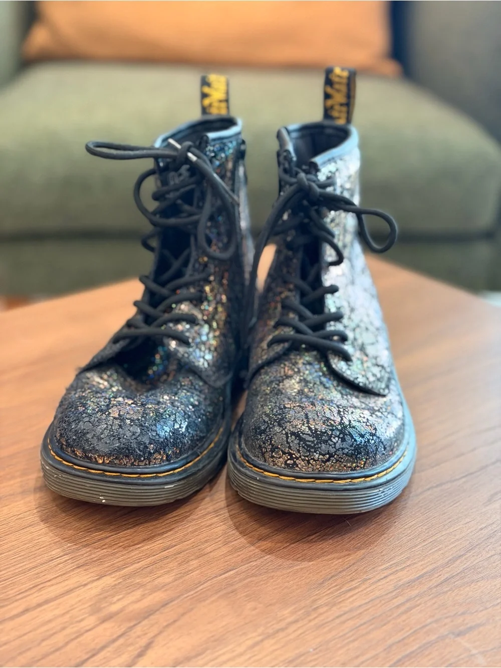 Girls US Size 3 Dr Martens 1460 Crinkle Metallic Disco Crinkle Lace up Boots